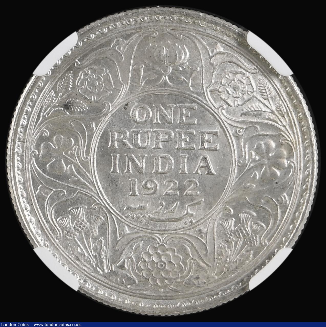 London Coins : A190 : Lot 1315 : India One Rupee 1922 Bombay KM#524 in an NGC holder and graded MS63, Rare in this high grade