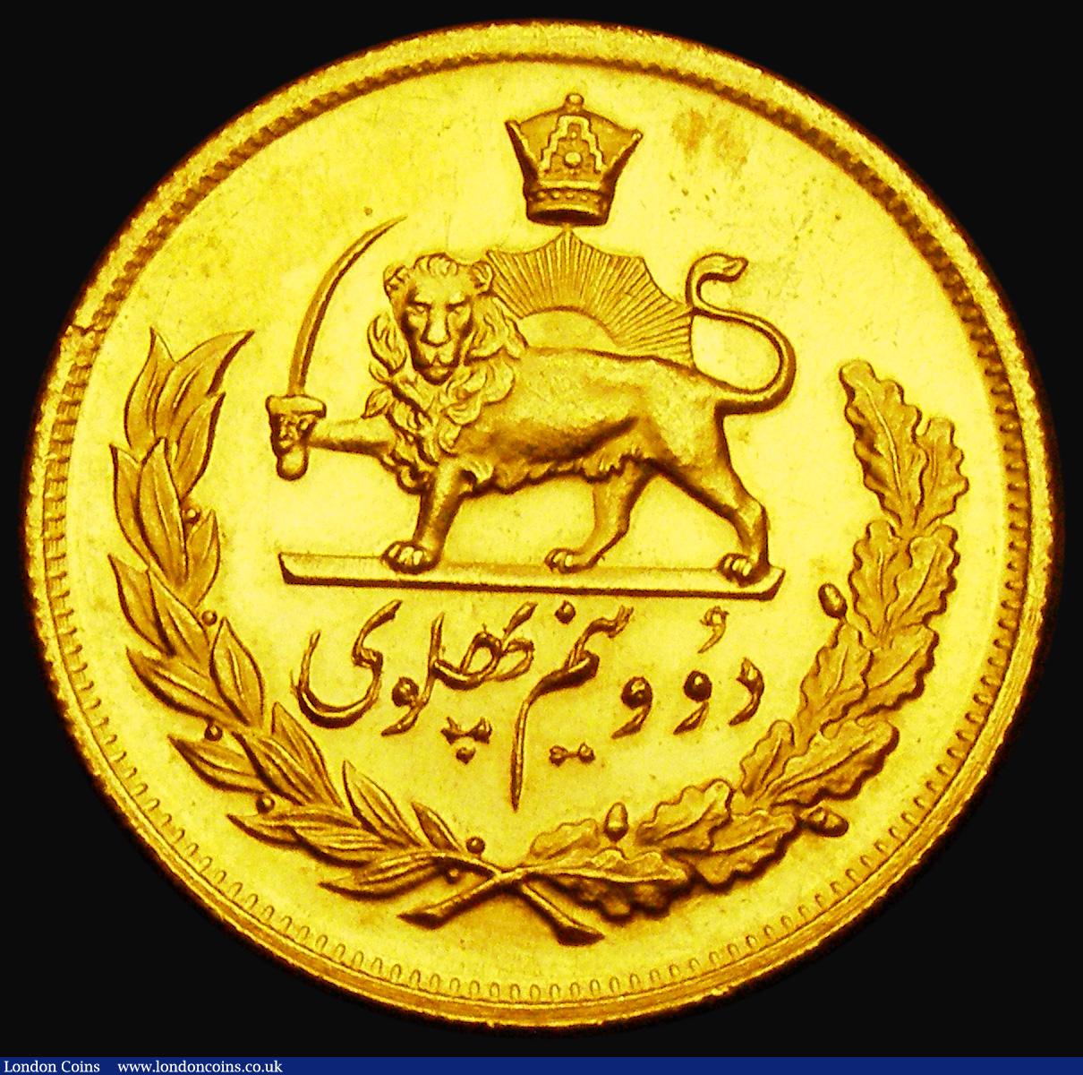 London Coins : A190 : Lot 1325 : Iran 2 1/2 Pahlavi Gold MS2537 (1978) KM#1201 Lustrous UNC, with a well struck reverse, this issue o...