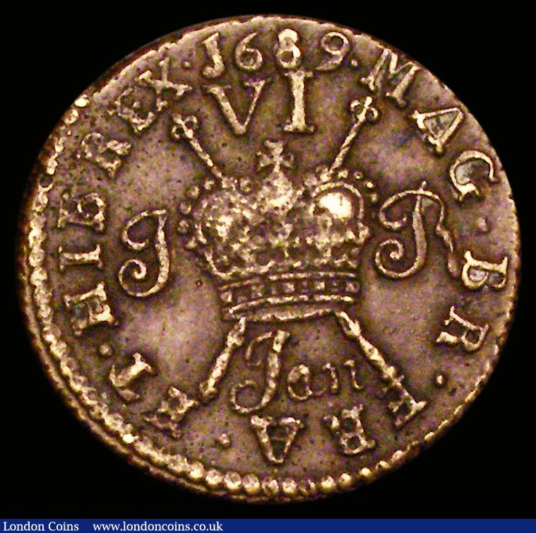 London Coins : A190 : Lot 1336 : Ireland Gunmoney Sixpence Jan 1689 some mild surface pitting obverse as usual otherwise pleasing VF ...