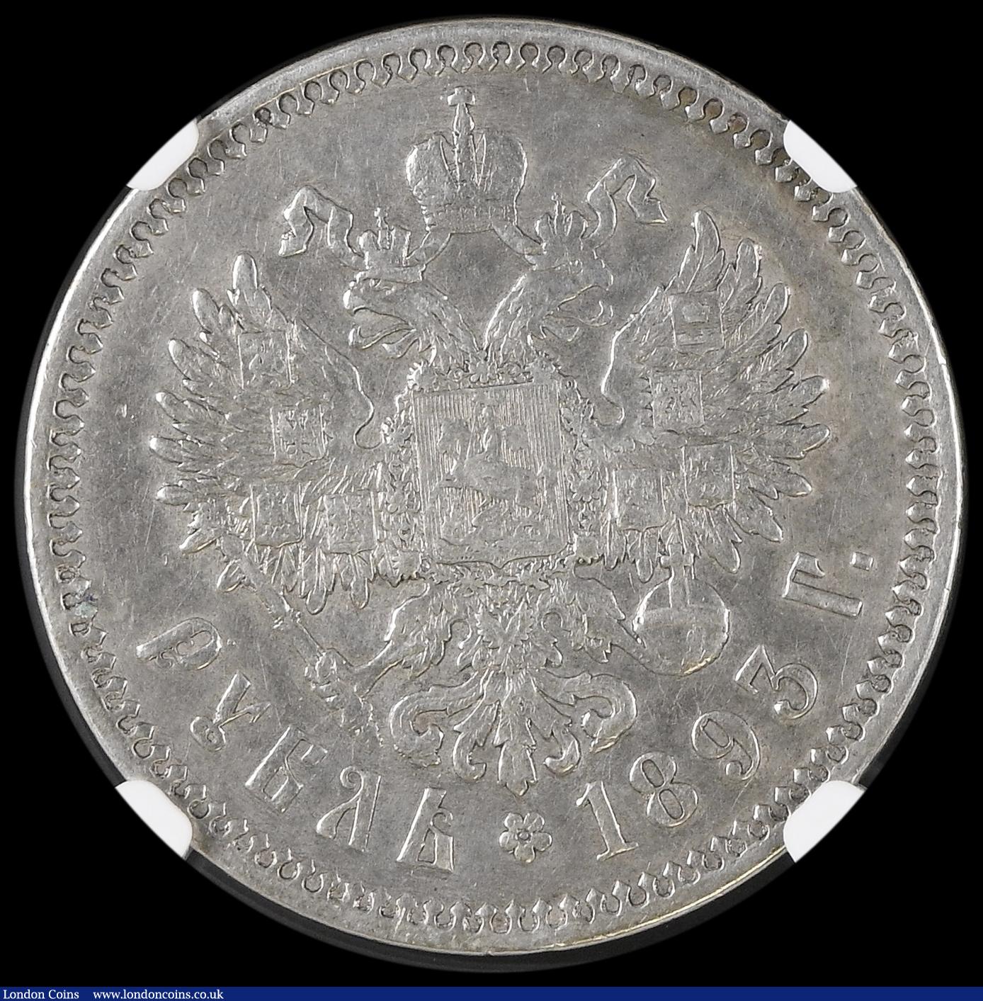 London Coins : A190 : Lot 1414 : Russia Rouble 1893 Alexander III Crowned double headed eagle Y46 NGC XF Details CLEANED