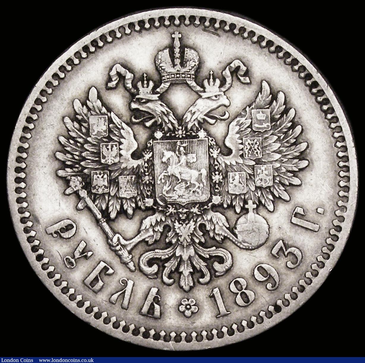 London Coins : A190 : Lot 1415 : Russia Rouble 1893A&ETH;&ldquo; Y#46Good Fine with two small edge nicks, a key date in the series