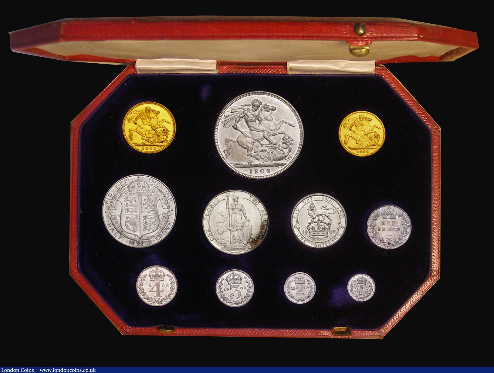 London Coins : A190 : Lot 1672 : Proof Set 1902 (11 coins) the short Matt Proof issue Sovereign to Maundy Penny nFDC the florin with ...