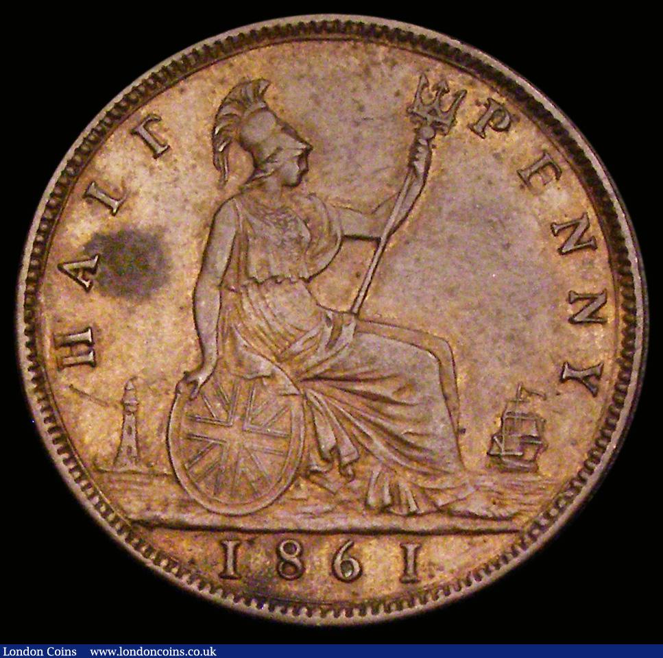 London Coins : A190 : Lot 1996 : Halfpenny 1861 with what appears as an inverted L at the end of HALF as the middle bar of F missing ...
