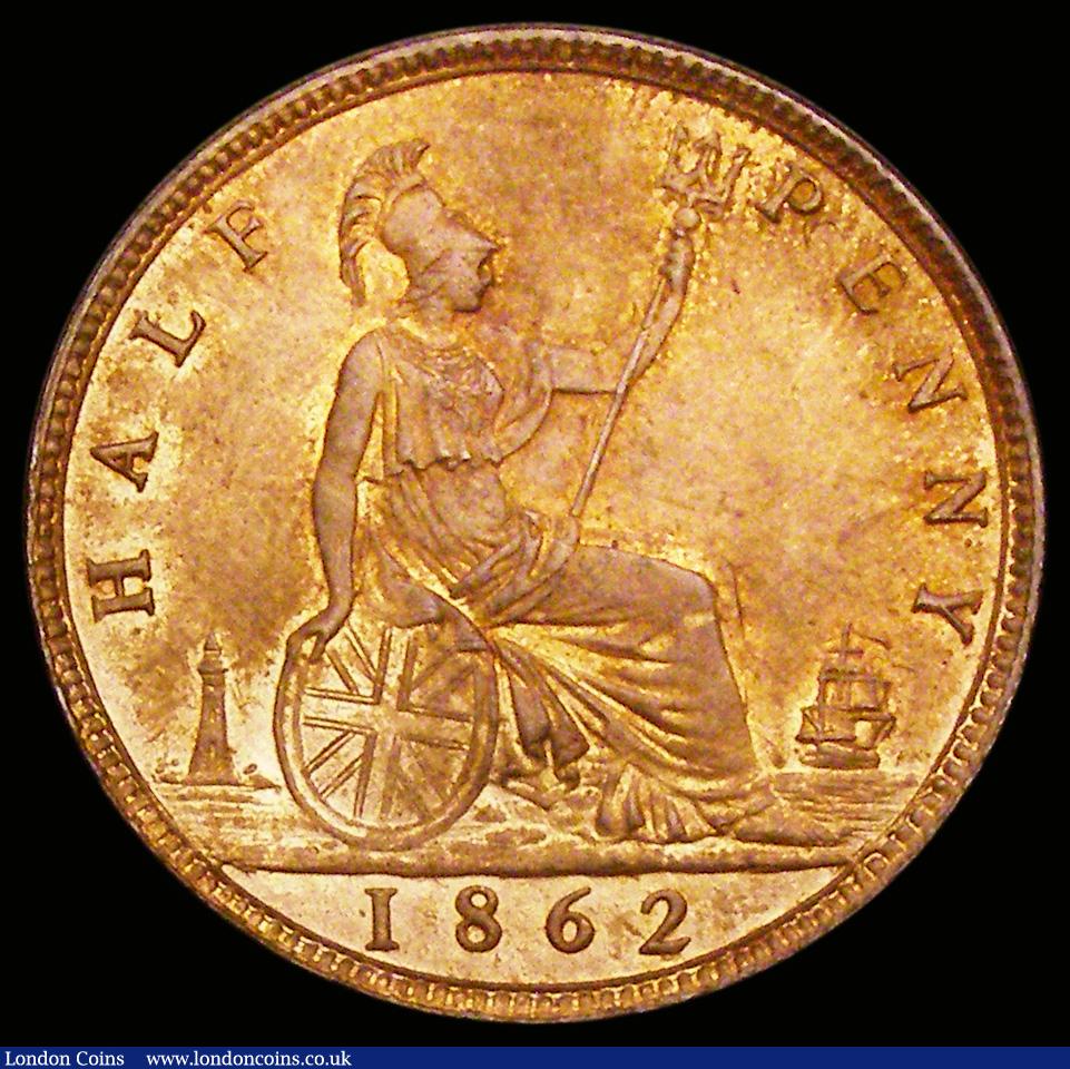 London Coins : A190 : Lot 1999 : Halfpenny 1862 Freeman 289 Lustrous Unc with some dark spots obverse