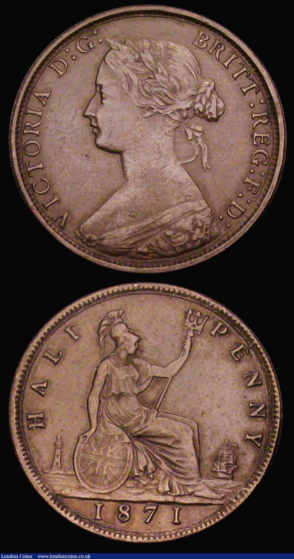 London Coins : A190 : Lot 2001 : Halfpenny 1869 Freeman 306 dies 7+G and Halfpenny 1871 Freeman 308 dies 7+G both VF or near so and b...