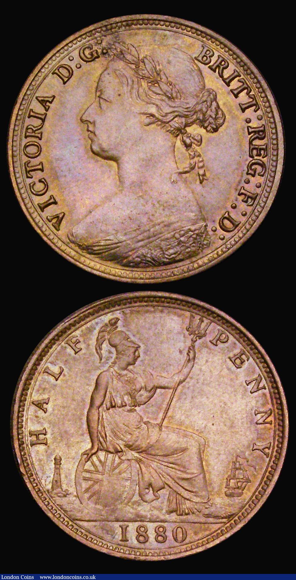 London Coins : A190 : Lot 2002 : Halfpenny 1879 EF and Halfpenny 1880 Freeman 340 dies 15+P GEF/AU