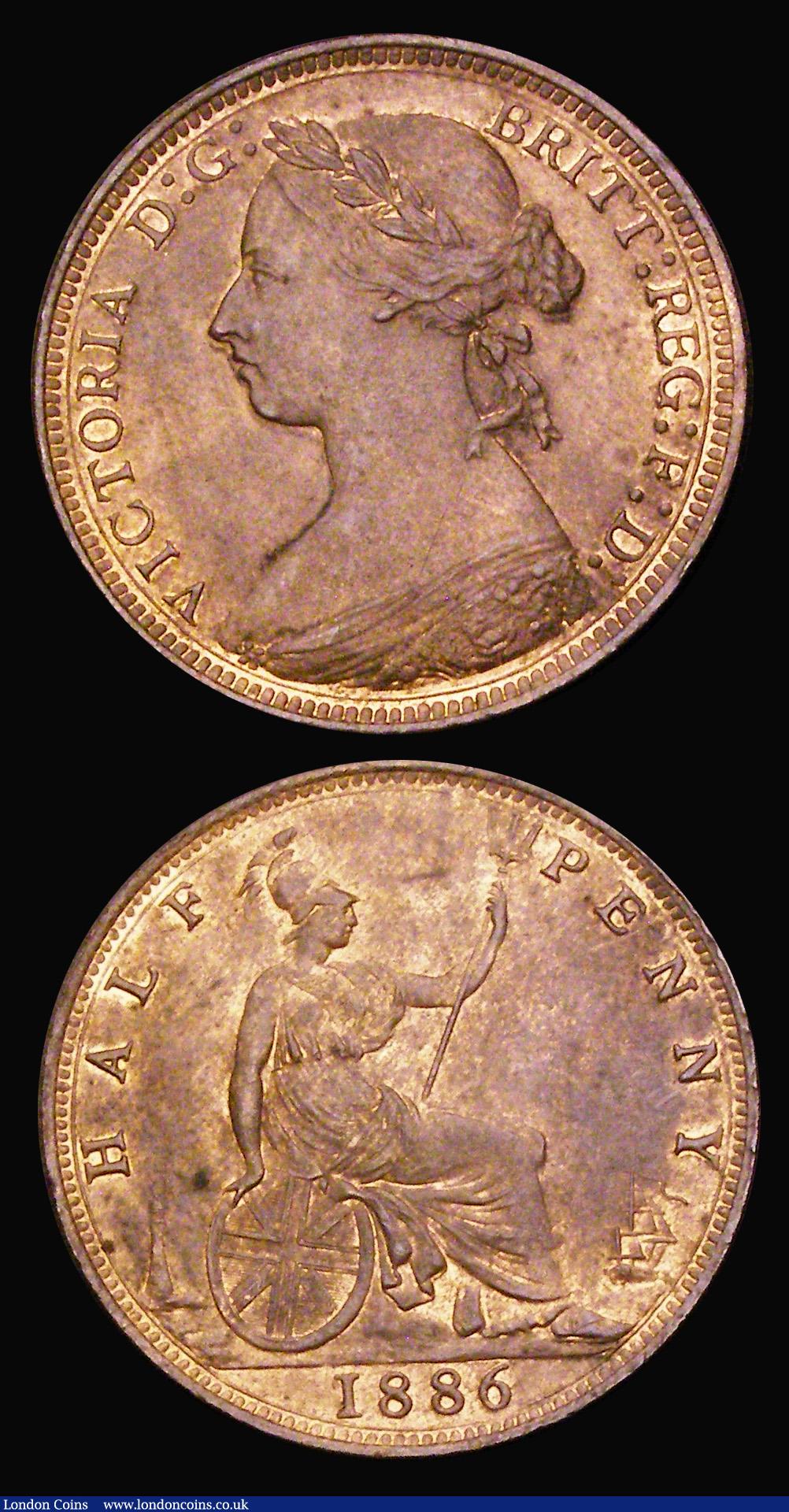 London Coins : A190 : Lot 2003 : Halfpenny 1886 Freeman 356 dies 17+S UNC with some subdued lustre, a thin scratch obverse and the od...