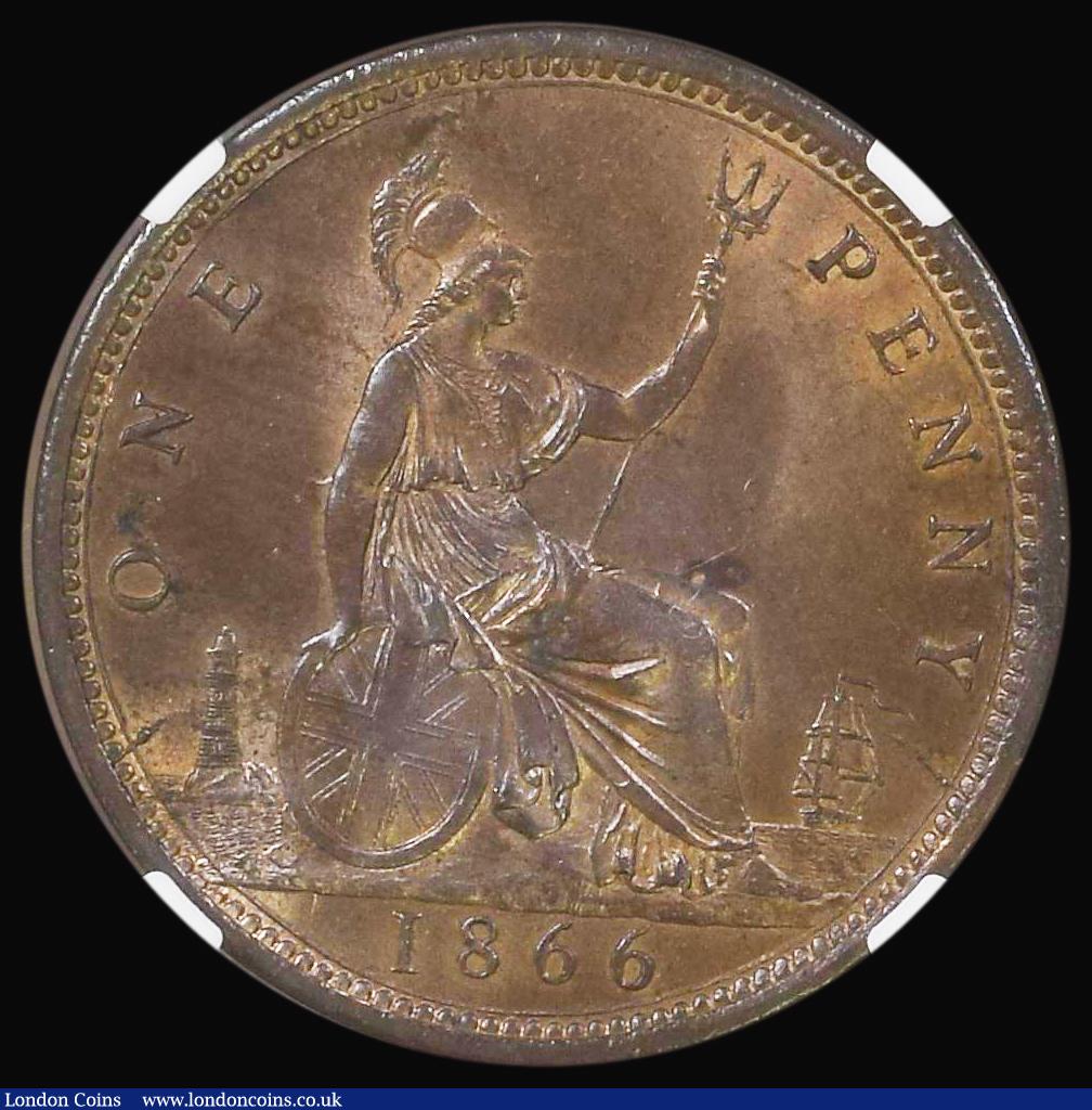 Penny 1866 Freeman 52 dies 6+G choice and silky Unc with good lustre ...