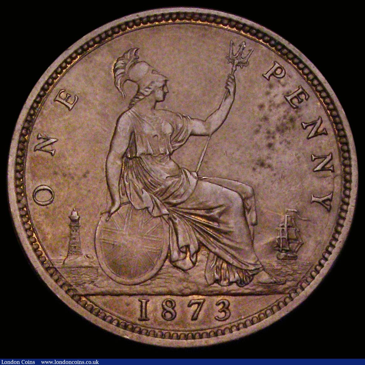 London Coins : A190 : Lot 2112 : Penny 1873 Freeman 64 dies 6+G EF toning in places and some light field porosity