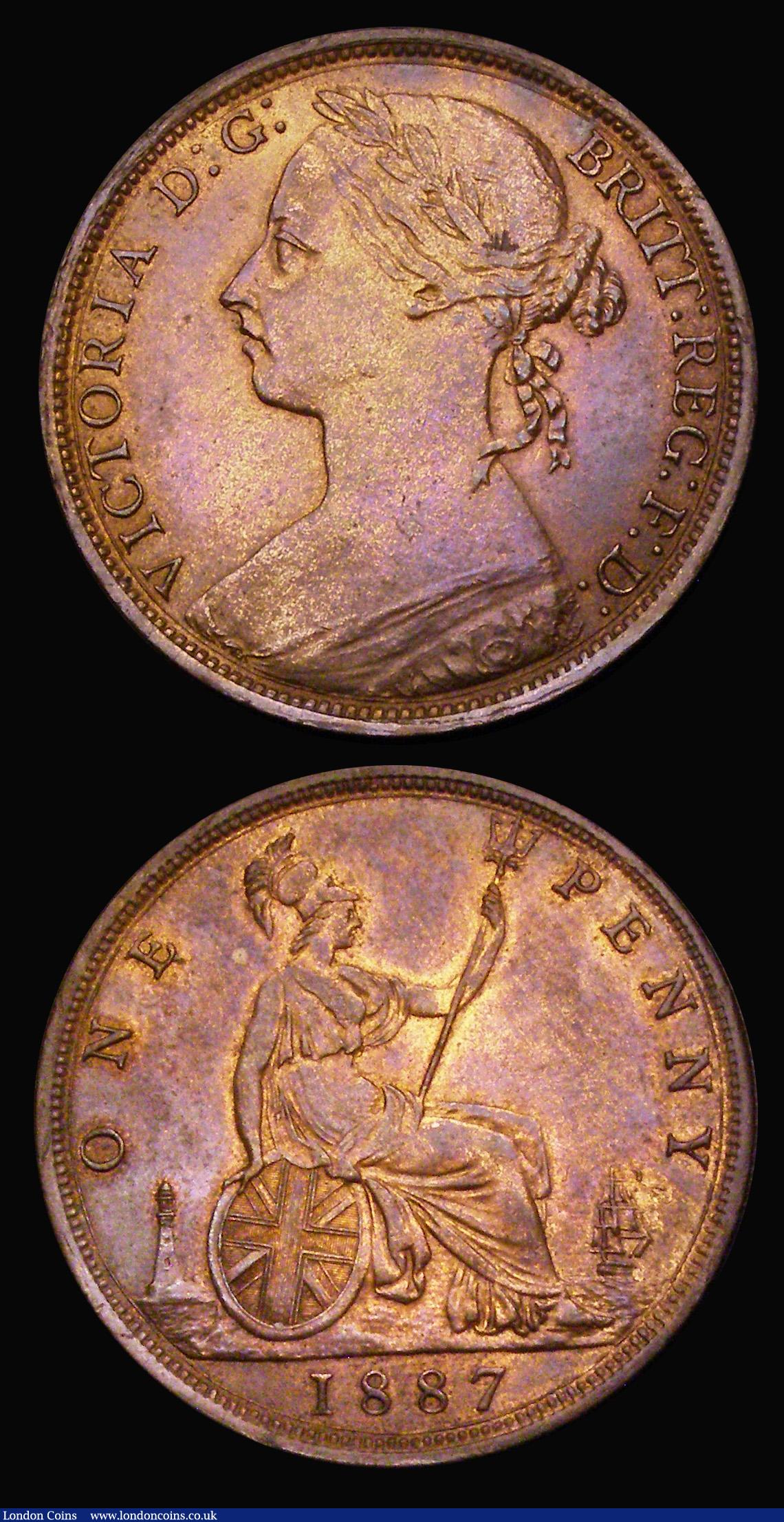London Coins : A190 : Lot 2133 : Penny 1886 Freeman 123 dies 12+N AU with some subdued lustre and a scratch obverse and Penny 1887 Fr...