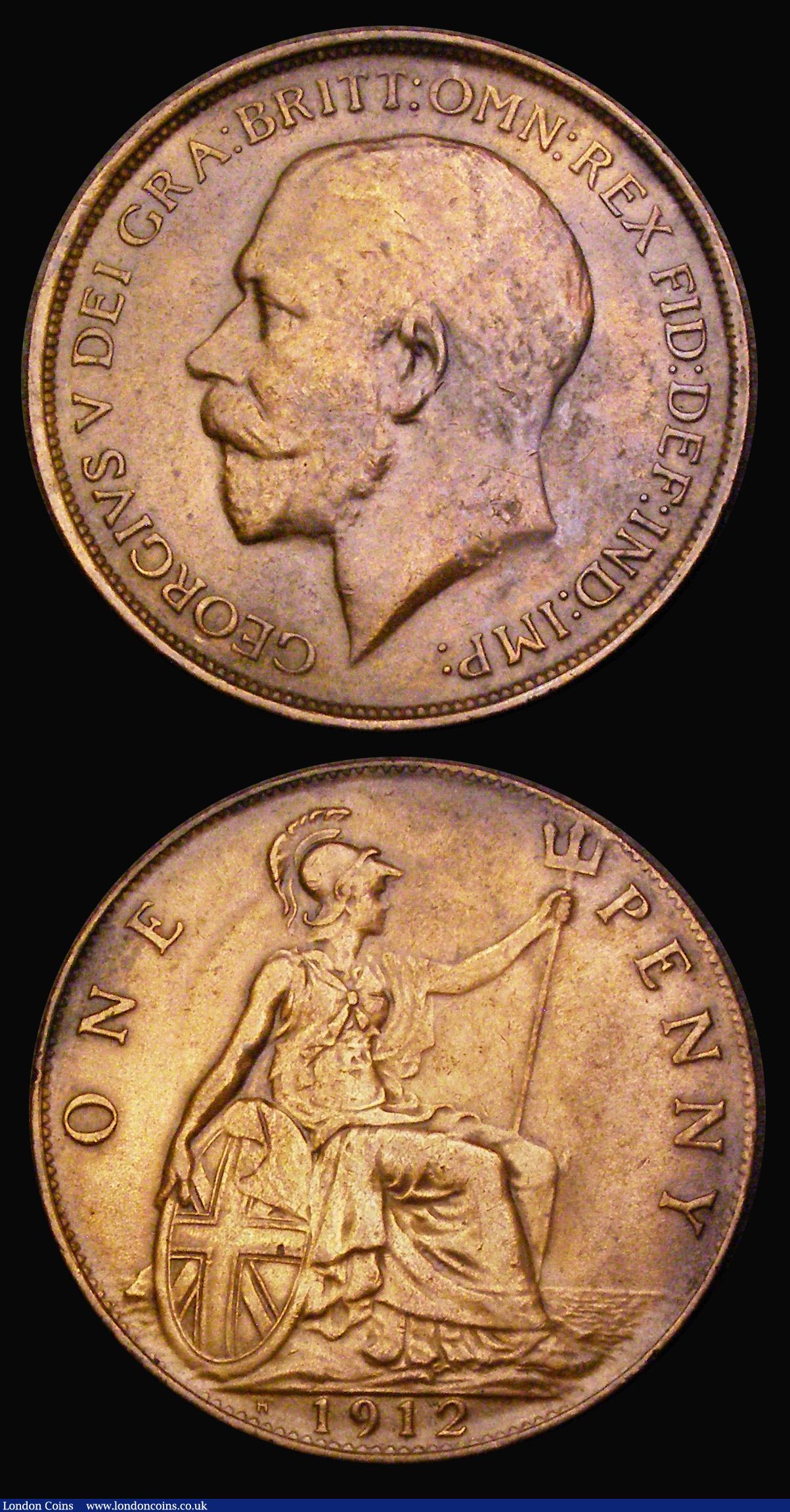 London Coins : A190 : Lot 2161 : Penny 1912 (2 both types) Heaton mint VF cleaned and standard type AU subdued lustre