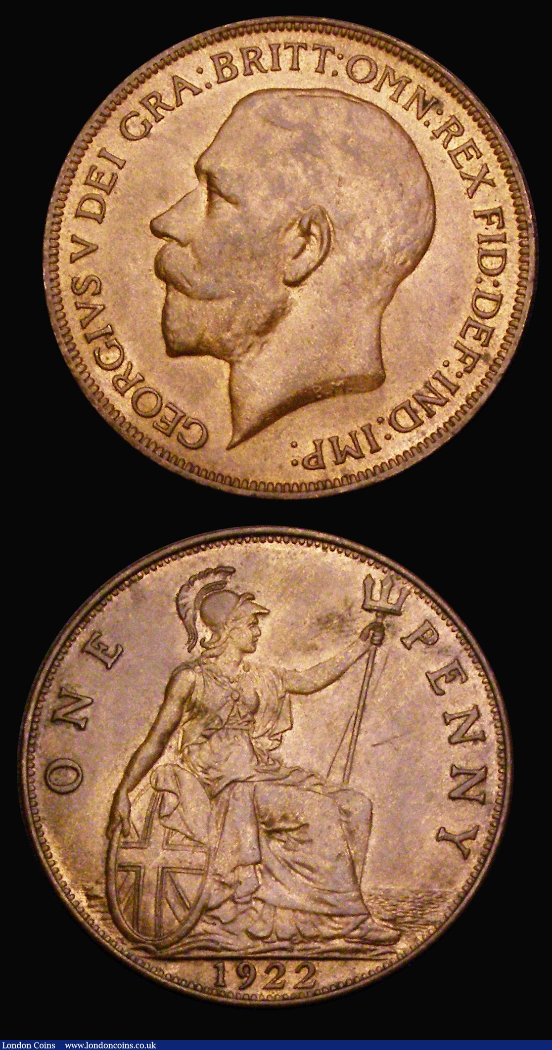 London Coins : A190 : Lot 2170 : Penny 1921 EF with steaky lustre and Penny 1922 Freeman 192 dies 3+B GEF with even subdued lustre
