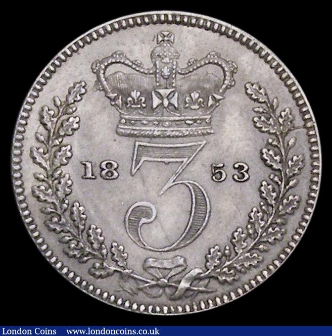London Coins : A190 : Lot 2365 : Threepence 1853 ESC 2060 EF and scarce with a dull grey (possibly artificial) tone