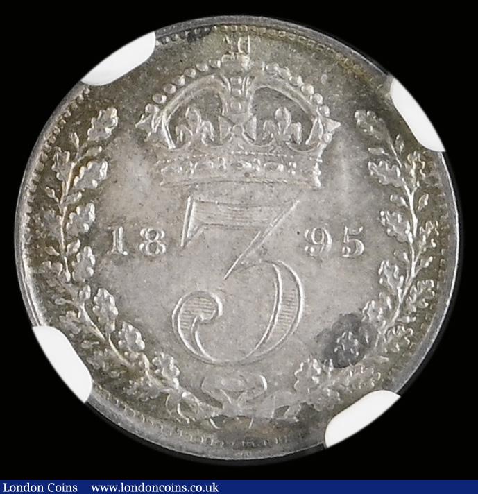 London Coins : A190 : Lot 2368 : Threepence 1895 ESC 2107 Choice with a pleasing tone and graded MS65 by NGC
