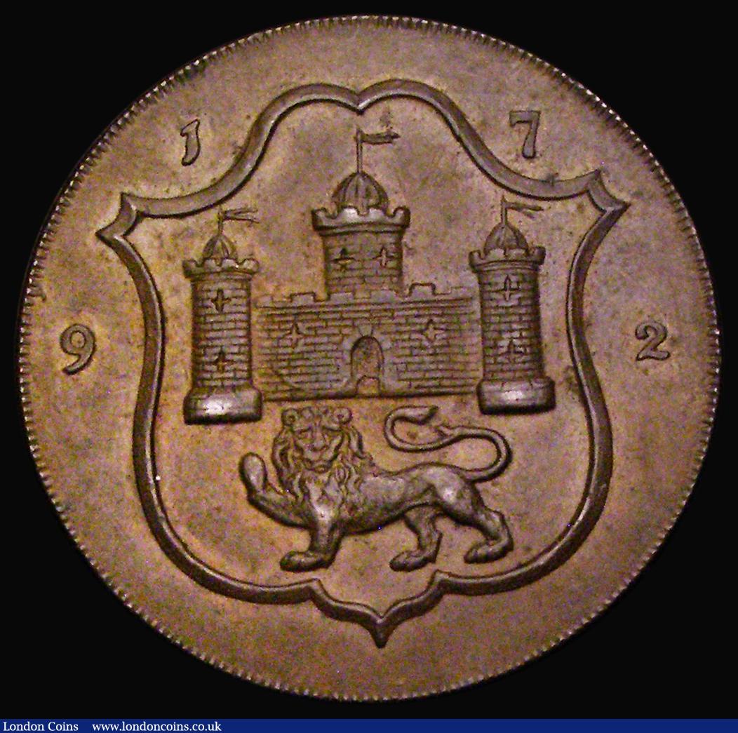 London Coins : A190 : Lot 709 : Halfpenny 18th Century Norfolk - Norwich 1792 Obverse: Shield of arms of the city of Norwich, Revers...