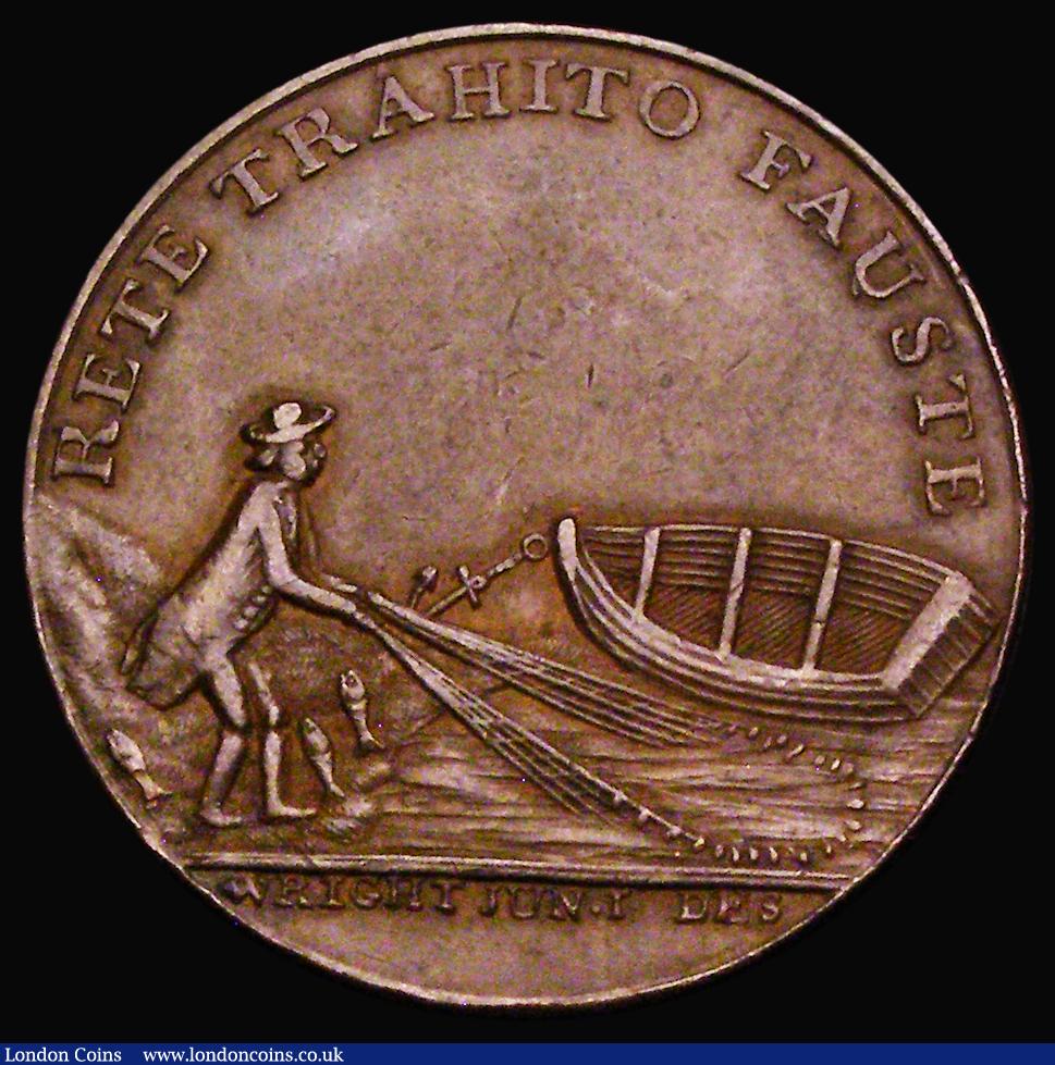 London Coins : A190 : Lot 711 : Halfpenny 18th Century Perthshire - Perth undated, Obverse: A fisherman dragging his net to the shor...