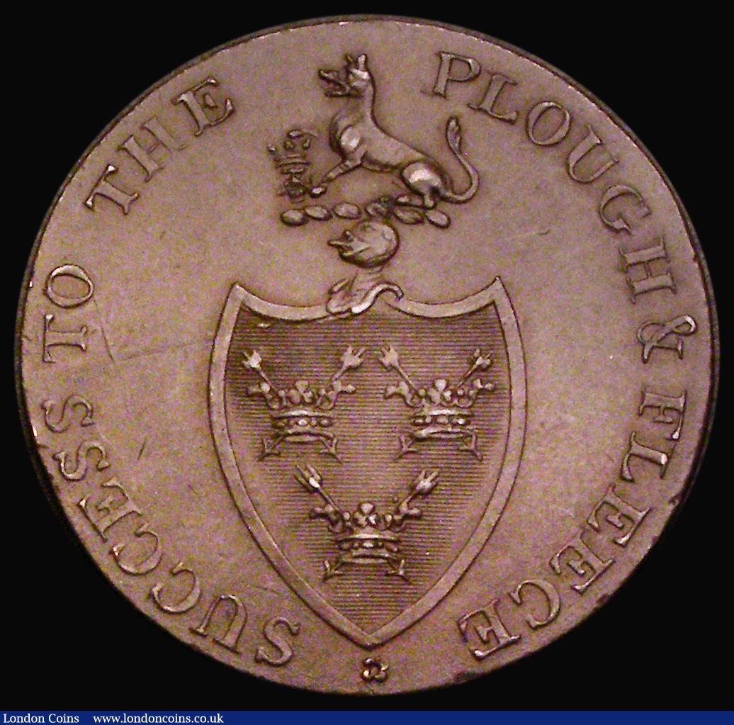 London Coins : A190 : Lot 713 : Halfpenny 18th Century Suffolk - Bury, undated  Obverse: Shield of Arms of Bury St. Edmunds, Reverse...