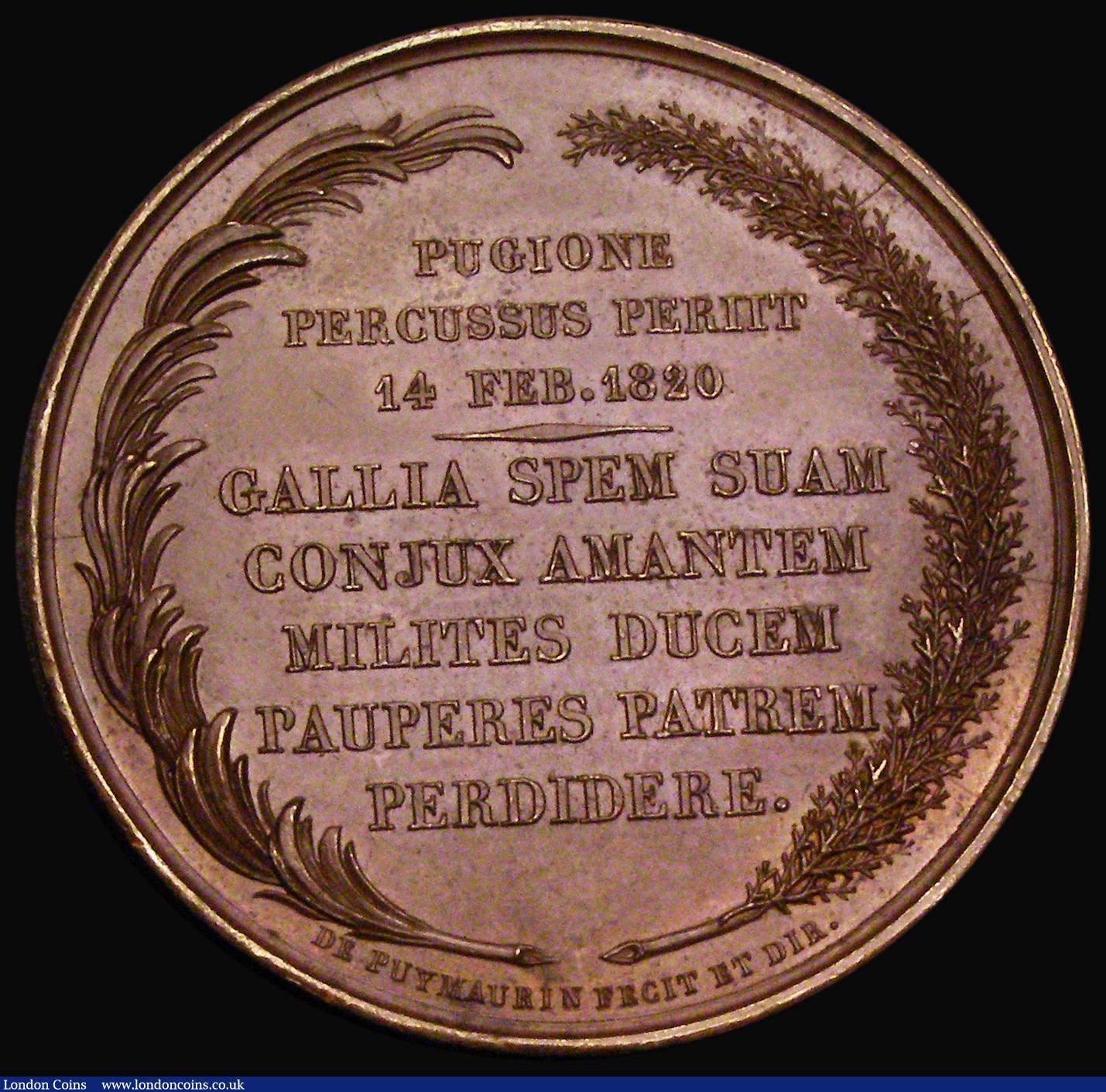 London Coins : A190 : Lot 761 : France, Death of Charles Ferdinand, Duke of Berry 1820, 41mm in bronze by R. Gayrard, Obverse: Bust ...