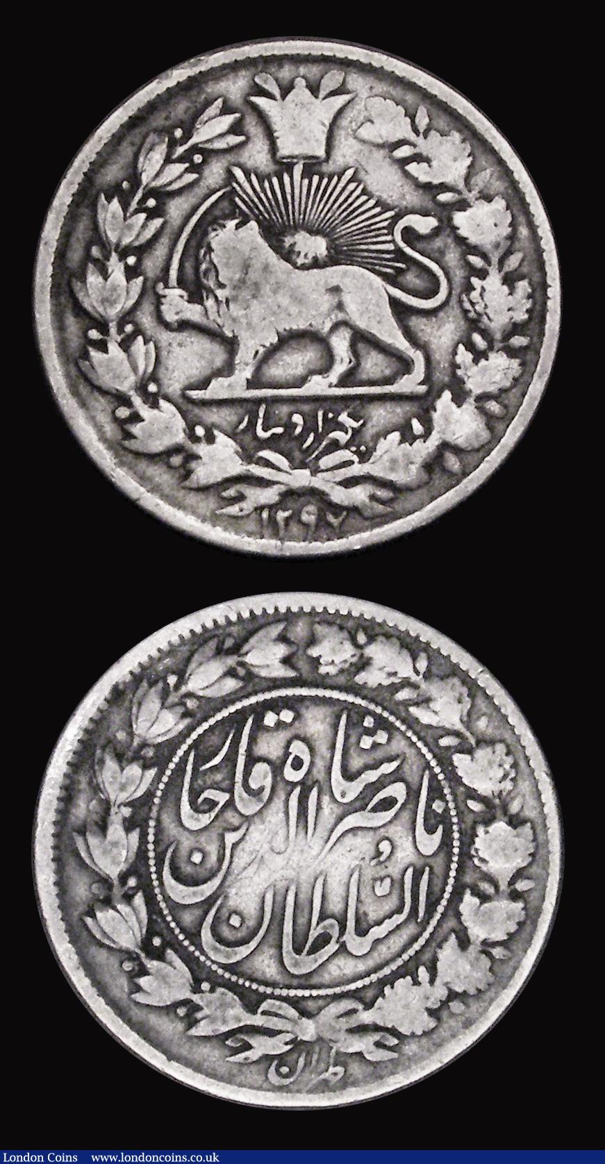 London Coins : A191 : Lot 1009 : Iran 1000 Dirham Silver (4.37 grams) AH1296 (1878) KM845.3 Fine and East Africa Shilling 1952 Choice...