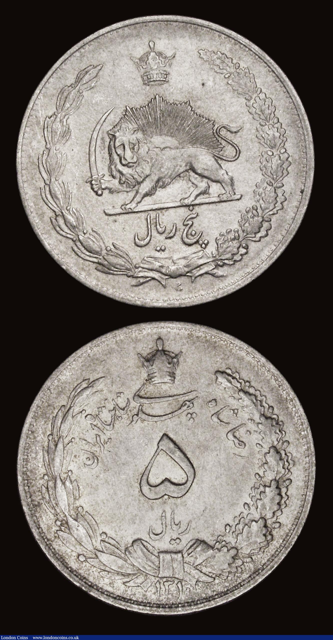 London Coins : A191 : Lot 1011 : Iran 5 Rials (2) SH1310 and SH1311 (1931 and 1932) KM1131 both EF