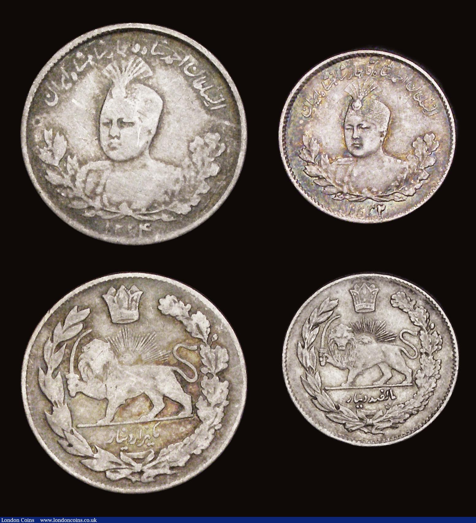 London Coins : A191 : Lot 1015 : Iran 5,000 Dinars AH1333 (1913) KM1058 VF, 1000 Dinars AH1332 Fine, 500 Dinars AH1332 VF