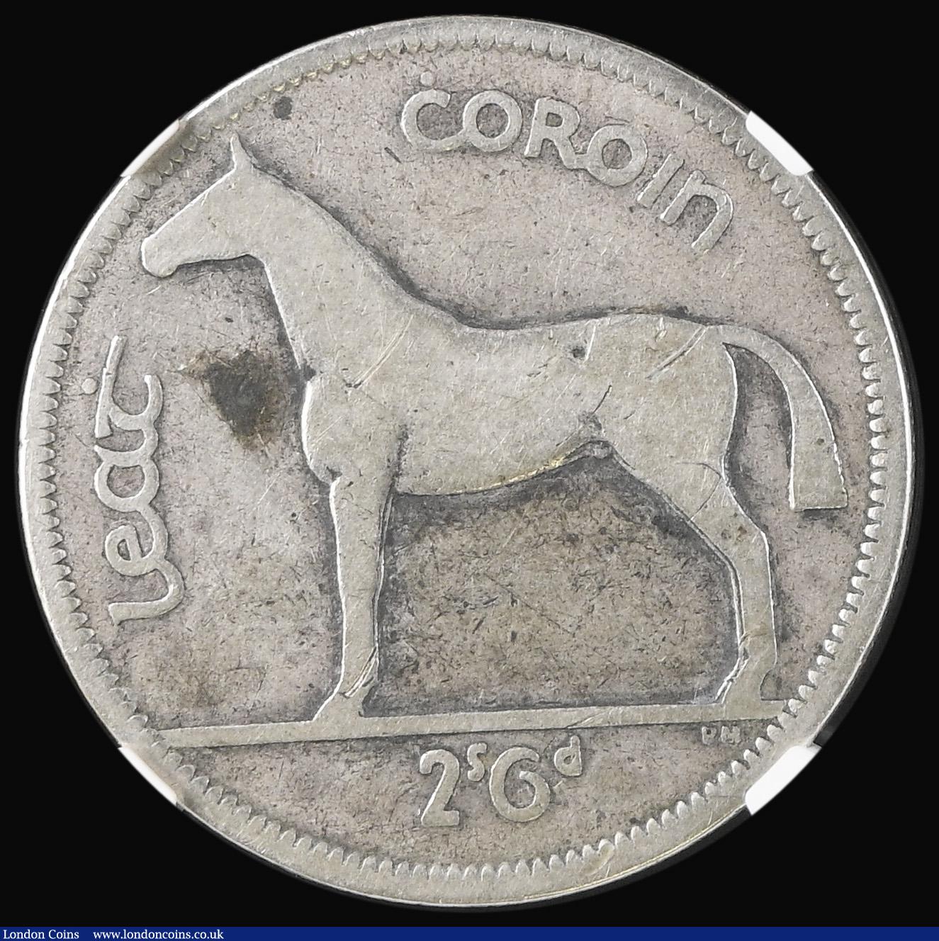 London Coins : A191 : Lot 1023 : Ireland Halfcrown 1943 S.6633, in an NGC holder FINE DETAILS ENVIRONMENTAL DAMAGE, bold a collectabl...