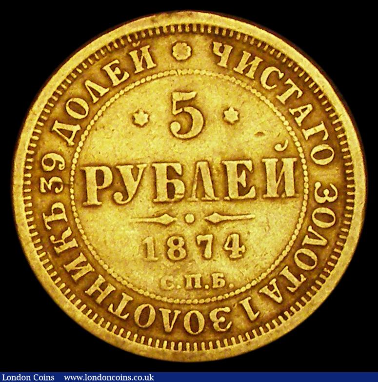 London Coins : A191 : Lot 1078 : Russia 5 Roubles 1874 Fine ex-mount Y#B26