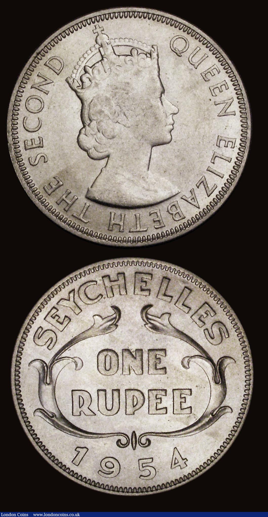 London Coins : A191 : Lot 1097 : Seychelles 1 Rupee (2) 1939 EF and 1954 Choice Unc