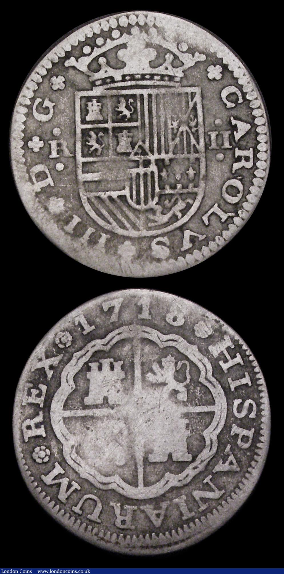 London Coins : A191 : Lot 1126 : Spain 4 Reales 1761 JP KM388.1 bold and pleasant Fine, and 2 Reales 1718 Very Good