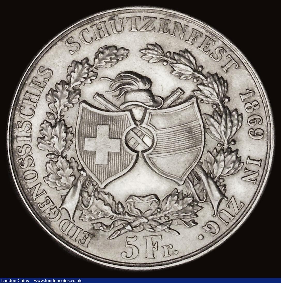 London Coins : A191 : Lot 1137 : Switzerland Shooting Thaler 5 Francs 1869 Zug X#S10 GEF