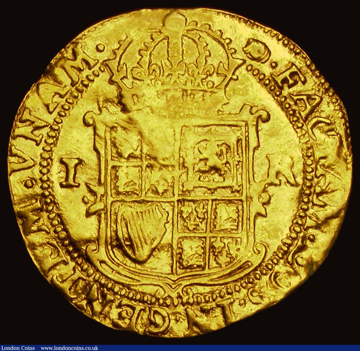 London Coins : A191 : Lot 1230 : Unite James I Fifth Bust S.2620 mintmark Tun, Ex-Jewellery, smoothed on the edge at the top of the o...