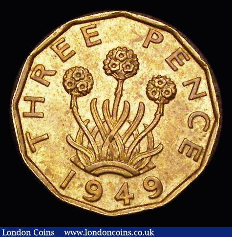 London Coins : A191 : Lot 1244 : Brass Threepence 1949 Peck 2392 A/UNC with some original brilliance, the key date of the series whic...