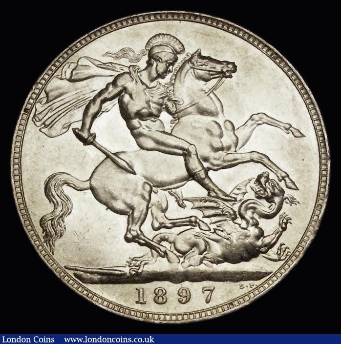 London Coins : A191 : Lot 1339 : Crown 1897 LXI ESC 313, Bull 2603 AU/UNC with peripheral gold toning and mint brilliance