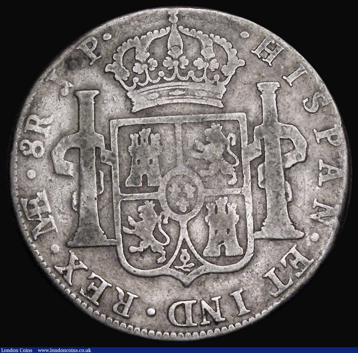 London Coins : A191 : Lot 1379 : Dollar George III Octagonal Countermark on a Peru 8 Reales 1807 JP LIMA mintmark ESC 140A, Bull 1872...