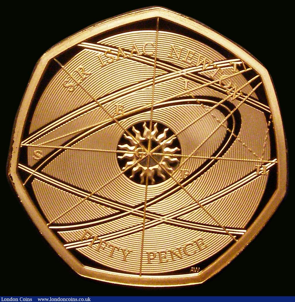 London Coins : A191 : Lot 1417 : Fifty Pence 2017 375th Anniversary of the Birth of Sir Isaac Newton S.H39 Gold Proof FDC uncased in ...