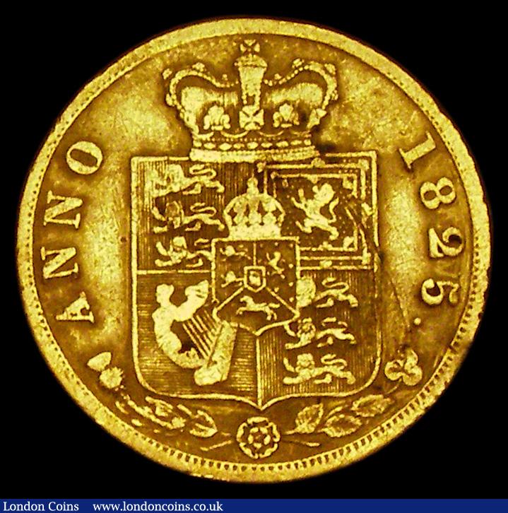 London Coins : A191 : Lot 1568 : Half Sovereign 1825 About Fine/Near Fine or an uneven (slightly bent) flan