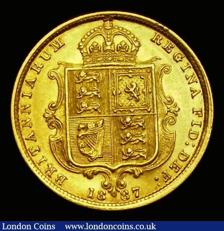 London Coins : A191 : Lot 1581 : Half Sovereign 1887 Jubilee Head close JEB Hooked J S.3869A GEF/UNC