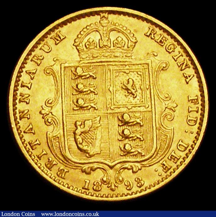 London Coins : A191 : Lot 1589 : Half Sovereign 1893 Jubilee Head, Shield Reverse, No J.E.B on truncation, S.3869D VF or better