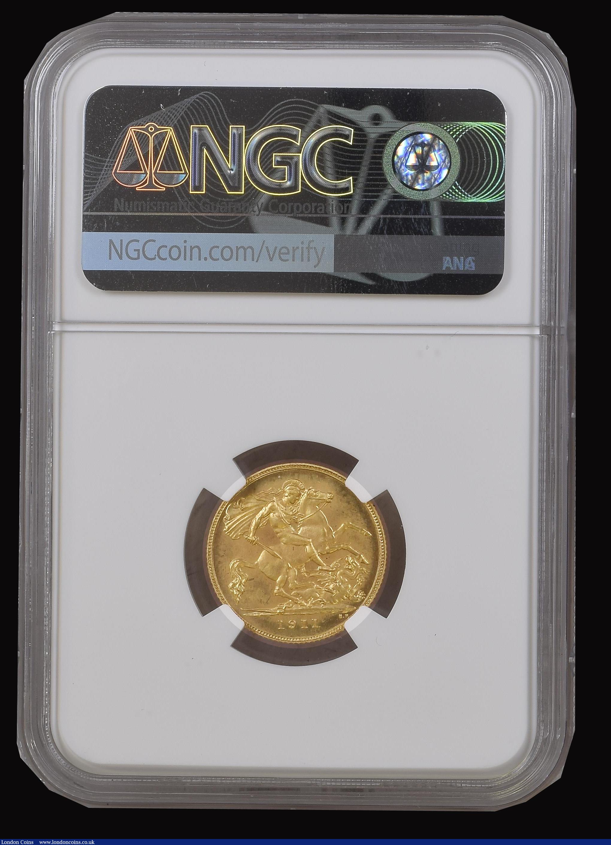 London Coins : A191 : Lot 1608 : Half Sovereign 1911 Proof S.4006 in an NGC holder and graded PF66 rare in this high grade