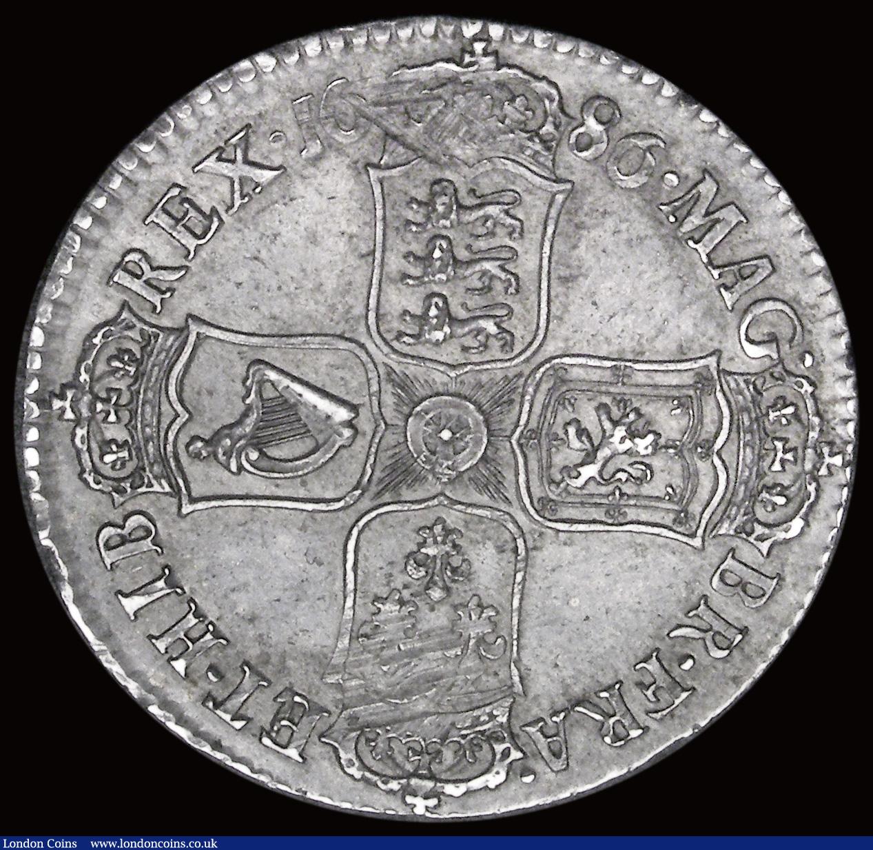 London Coins : A191 : Lot 1634 : Halfcrown 1686 SECVNDO edge ESC 494 Good EF with a deep even tone and graded 65 by LCGS