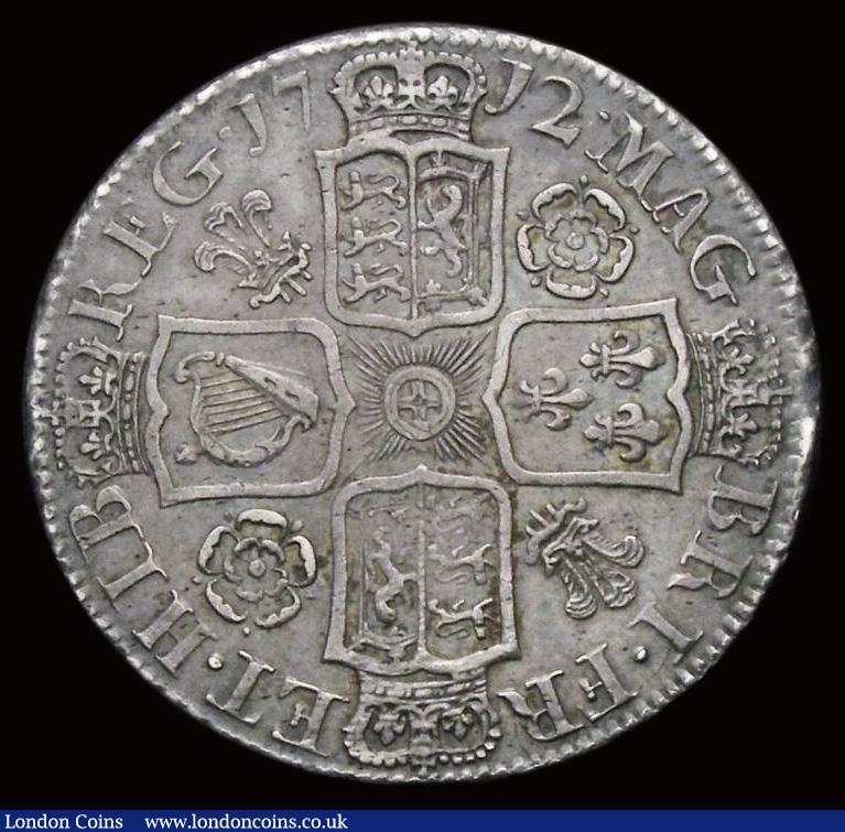 London Coins : A191 : Lot 1654 : Halfcrown 1712 Roses and Plumes, Edge with Inverted A for V in DECVS AND TVTAMEN, LCGS Variety 03, E...