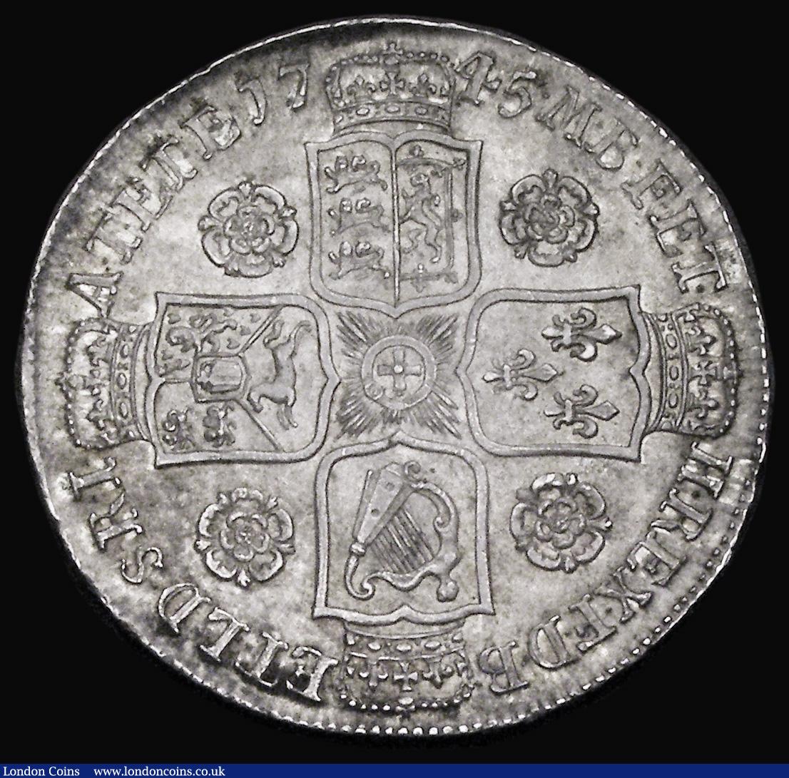 London Coins : A191 : Lot 1659 : Halfcrown 1745 Roses ESC 604 Bull 1685 Unc or near so with a pleasing even tone, a choice piece (EX ...
