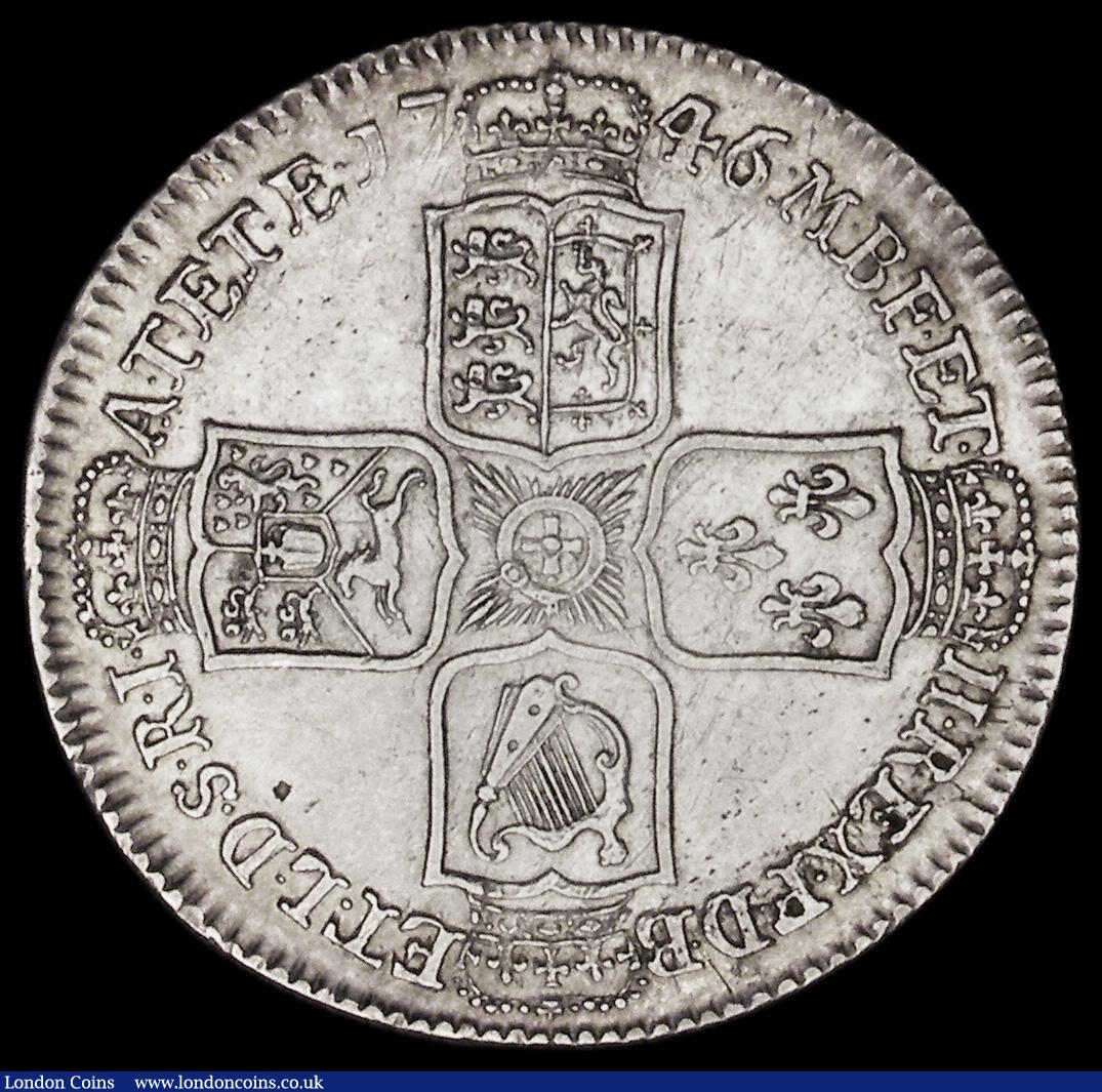 London Coins : A191 : Lot 1660 : Halfcrown 1746 6 over 5 LIMA ESC 607 Bright VF/GVF with some light surface scratches