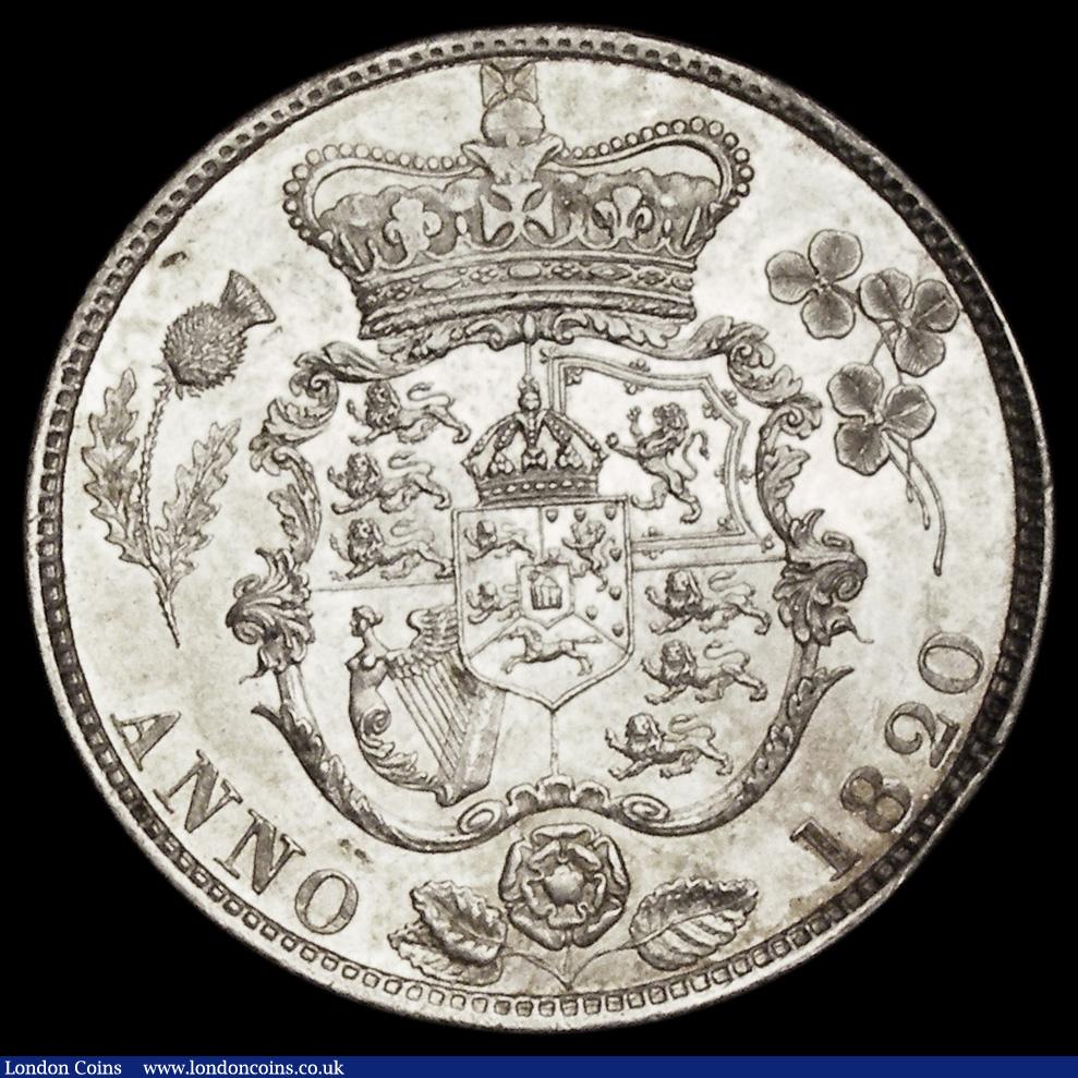 London Coins : A191 : Lot 1668 : Halfcrown 1820 George IV ESC 628, Bull 2357 GEF/AU with peripheral gold toning over mint brilliance