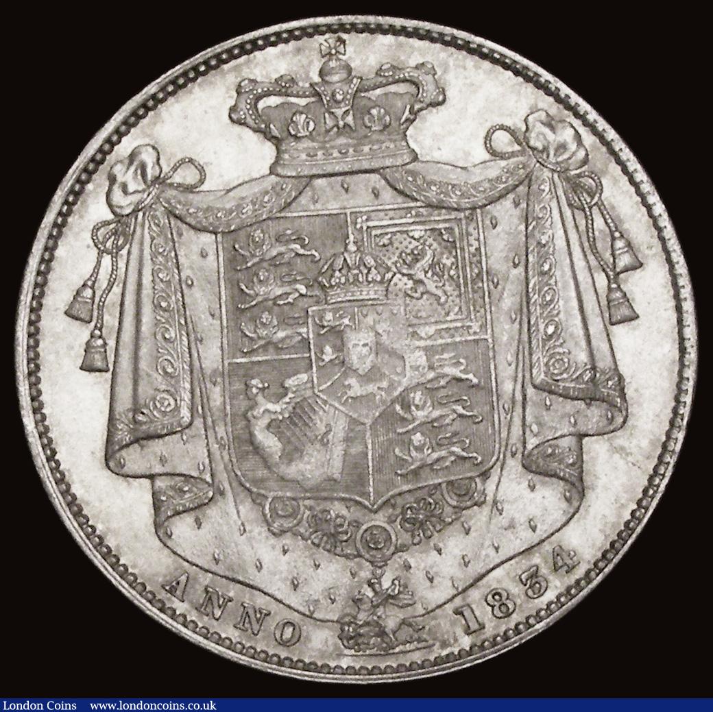 London Coins : A191 : Lot 1679 : Halfcrown 1834 WW in script ESC 662 Bull 2478 UNC or very near so and starting to tone