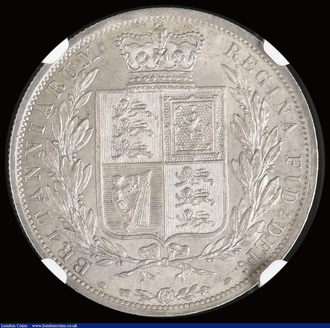 London Coins : A191 : Lot 1694 : Halfcrown 1882 ESC 710, Bull 2761, UNC and graded MS63 by NGC a date seldom seen in this choice grad...