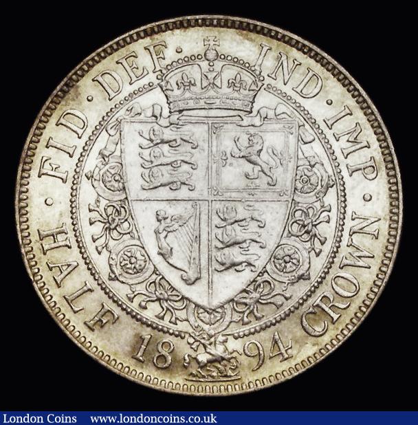 London Coins : A191 : Lot 1702 : Halfcrown 1894 ESC 728, Bull 2780, EF/Unc with a peripheral gold toning