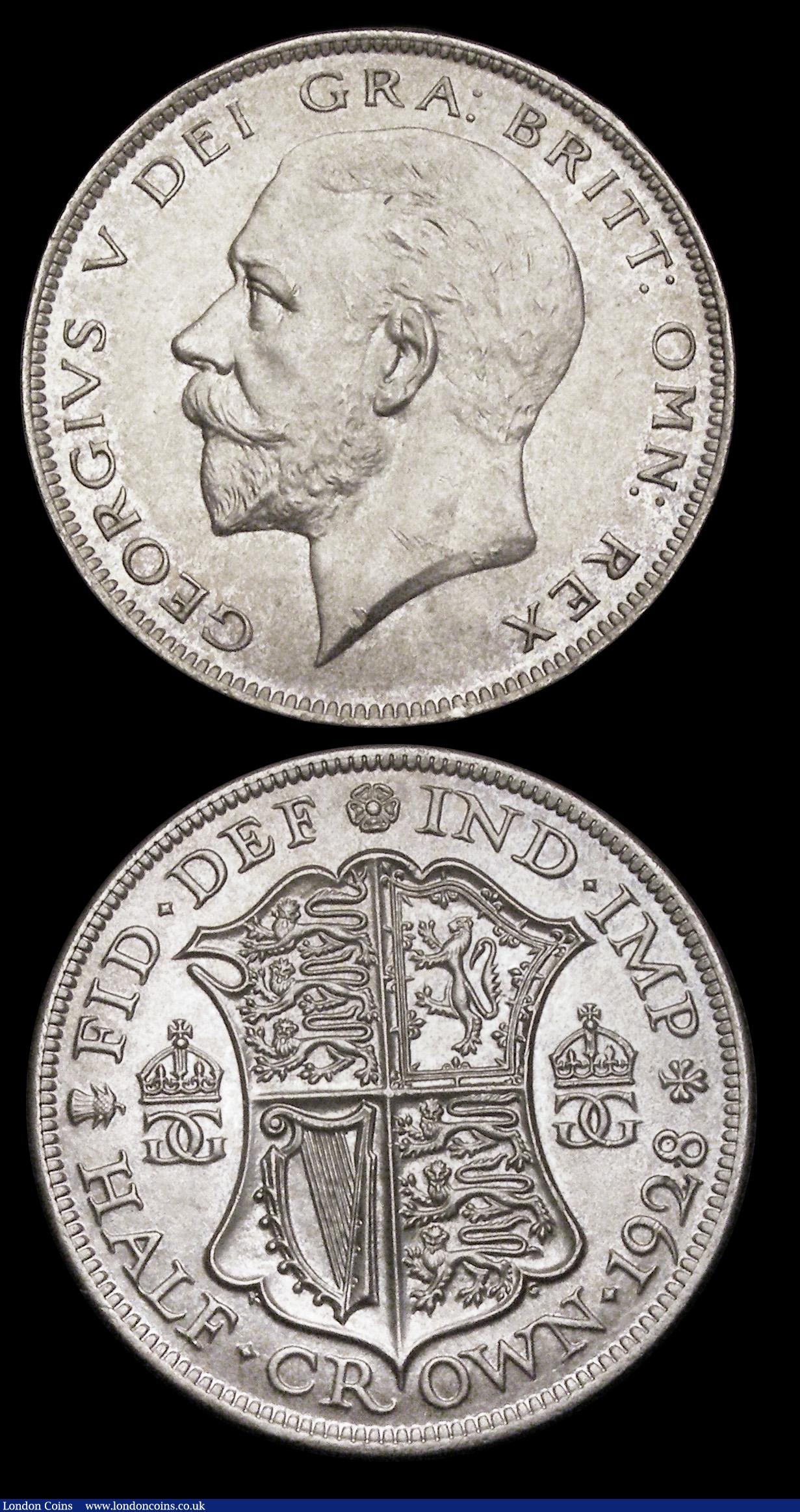 London Coins : A191 : Lot 1749 : Halfcrowns 1928 ESC 777, Bull 3734, Davies 1703 dies 1C, AU/UNC the obverse with some contact marks,...