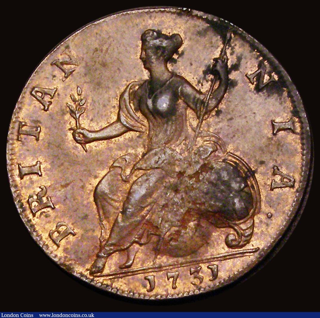 London Coins : A191 : Lot 1753 : Halfpenny 1731 Peck 840 struck from rusty dies so some imperfections both sides otherwise about as s...