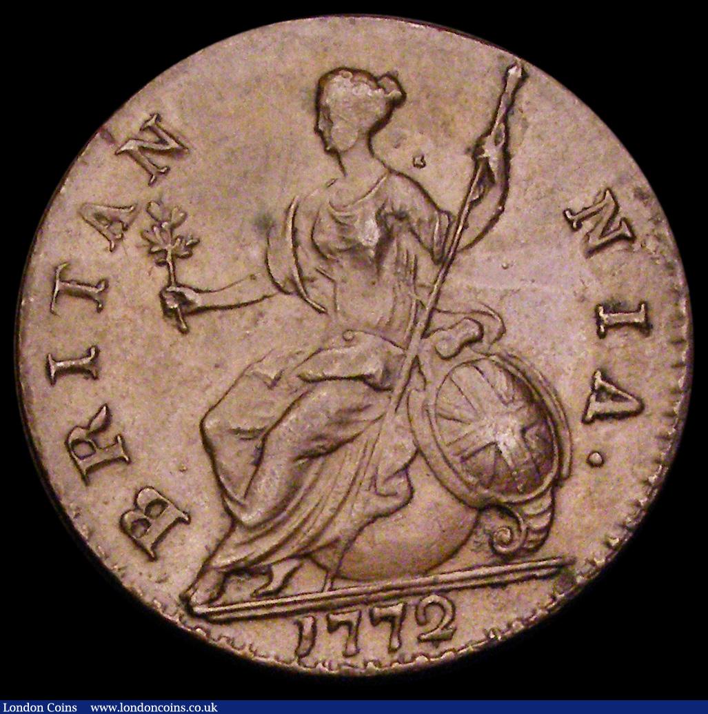 London Coins : A191 : Lot 1757 : Halfpenny 1772 Reverse A, Peck 899 approaching EF